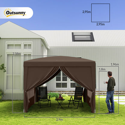 Outsunny Carpa Plegable Pop-up 3x3 M Con 4 Paredes Laterales Anti-uv Café_2