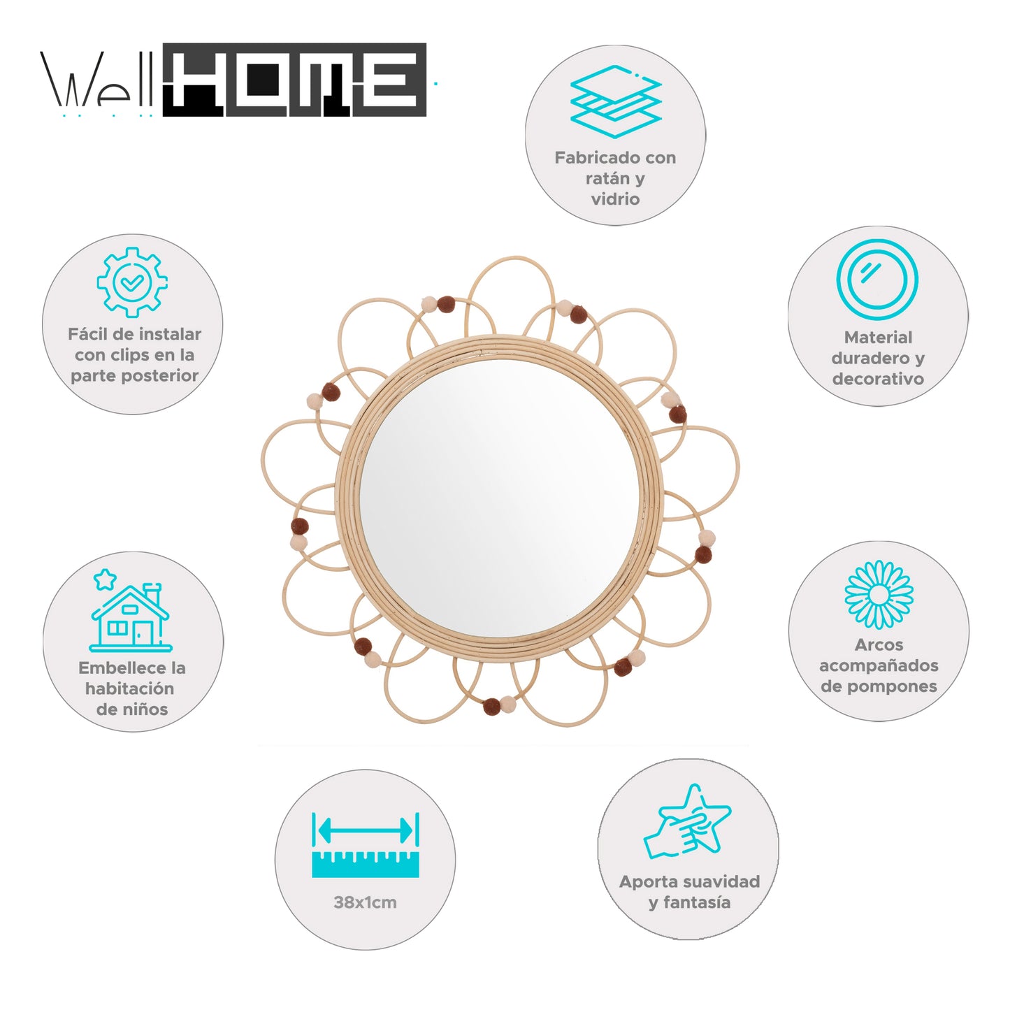 Wellhome Espejo De Ratán Campagne D.38cm