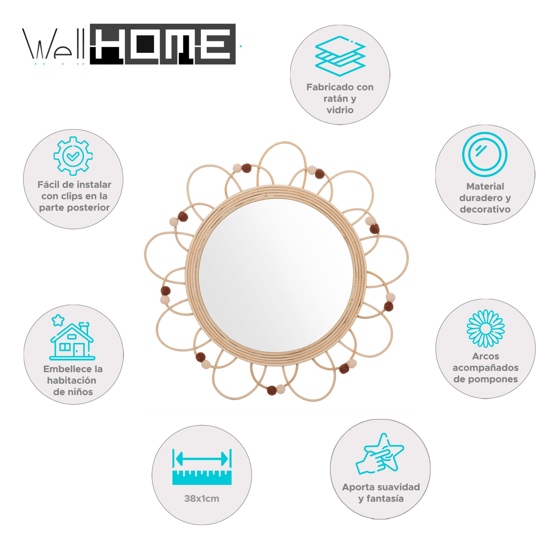 Wellhome Espejo De Ratán Campagne D.38cm