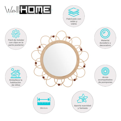 Wellhome Espejo De Ratán Campagne D.38cm