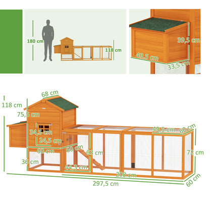 Pawhut Gallinero De Madera 297,5x68x118 Cm Para 3-6 Gallinas Con Techo Asfáltico_2