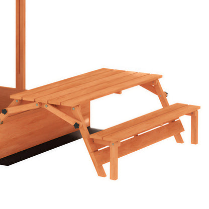 Aiyaplay Arenero Para Niños De Madera Con Toldo Ajustable Mesa Con Bancos Marrón_3