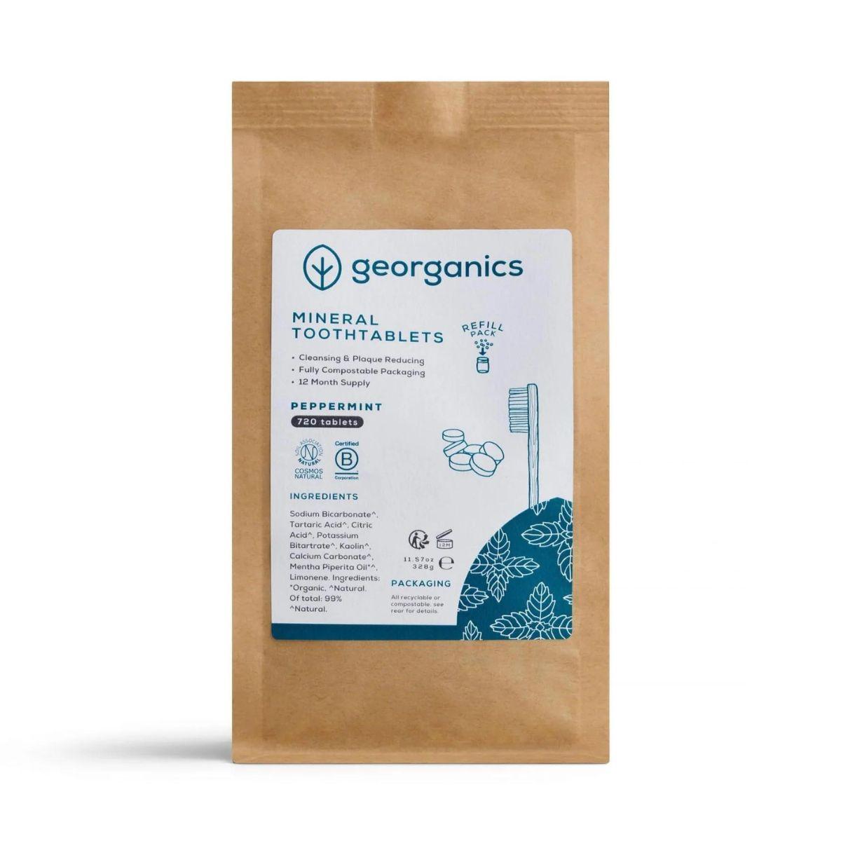 Recarga de pastillas dentífricas bucales de menta, Georganics 720 unidades
