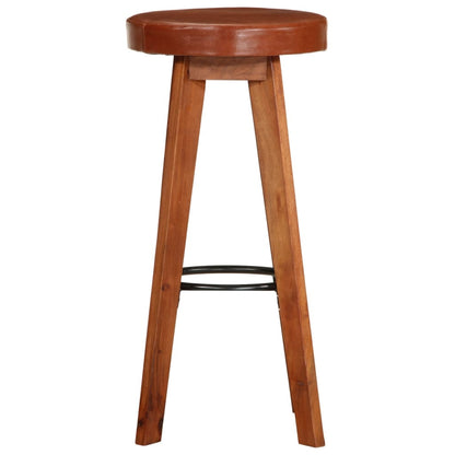 Taburetes De Cocina 2 Uds Cuero Auténtico Madera Maciza Acacia_3