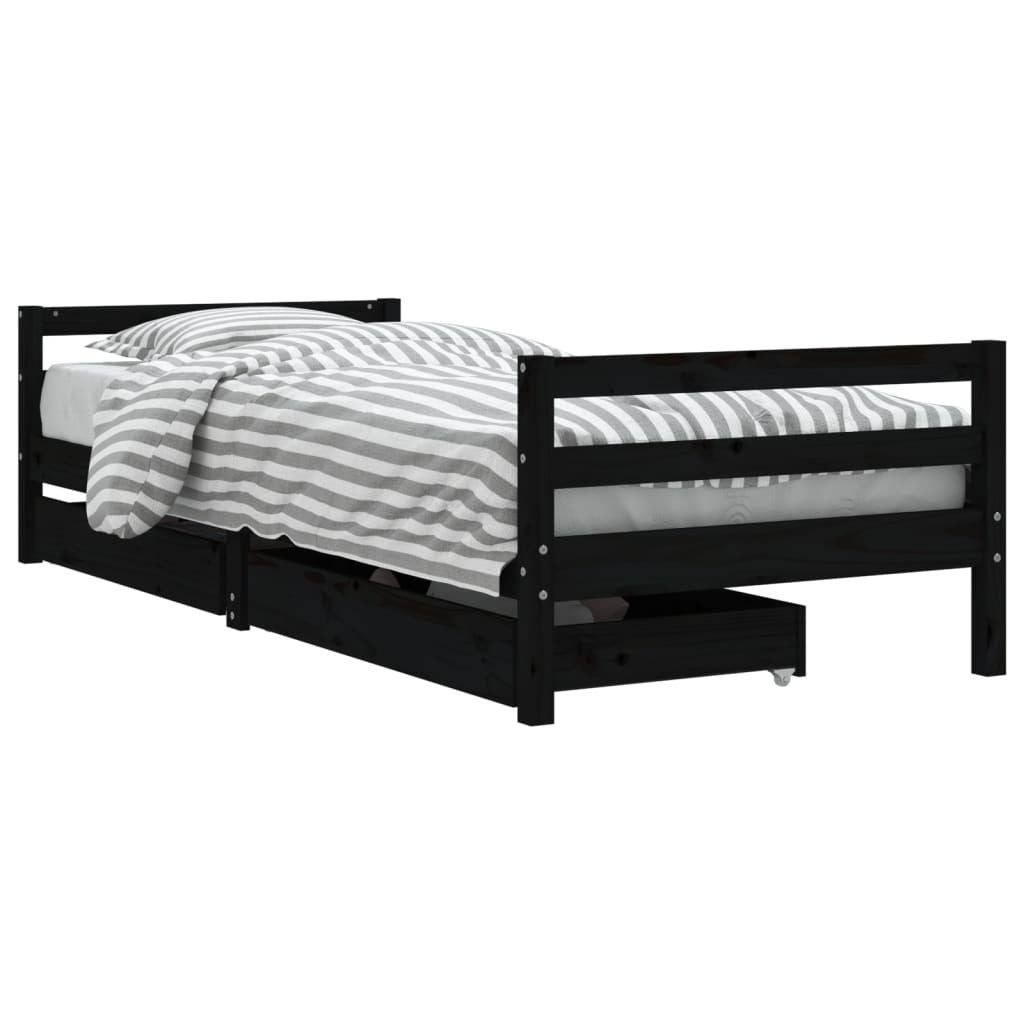 Vidaxl Estructura Cama Infantil Y Cajones Madera Pino Negro 90x190 Cm_0