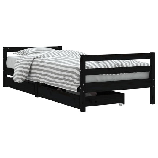 Vidaxl Estructura Cama Infantil Y Cajones Madera Pino Negro 90x190 Cm_0