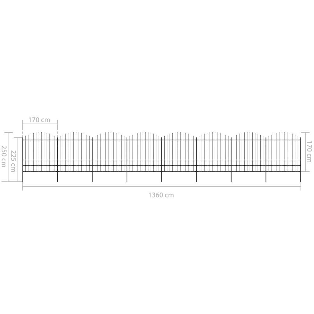 Valla De Jardín Con Puntas De Lanza Acero Negro (1,75-2)x13,6 M / Vetonek_2