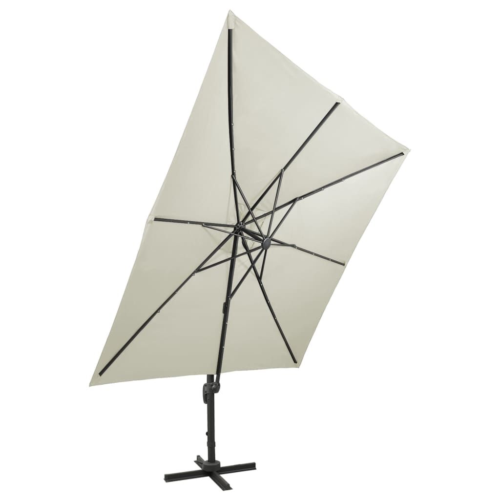 Vidaxl Sombrilla De Jardín Voladiza Con Palo Y Luces Led Arena 300 Cm_1