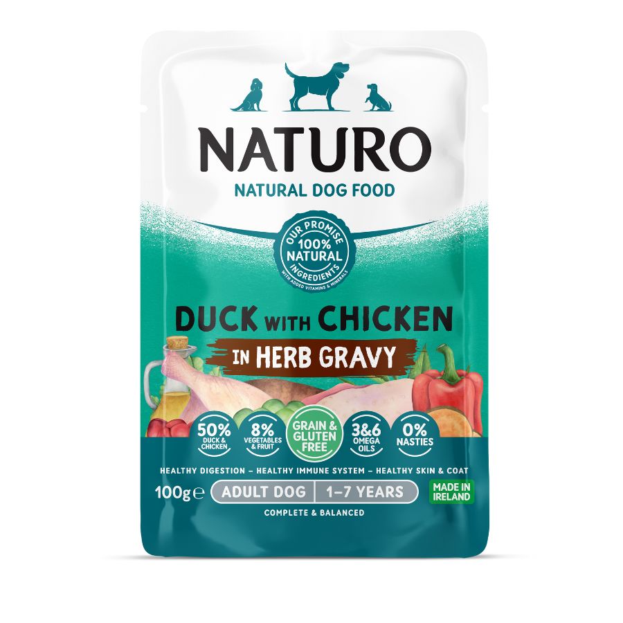 12 Sobres de comida para perro adulto Naturo Grain Free de Pato y pollo 12x100g