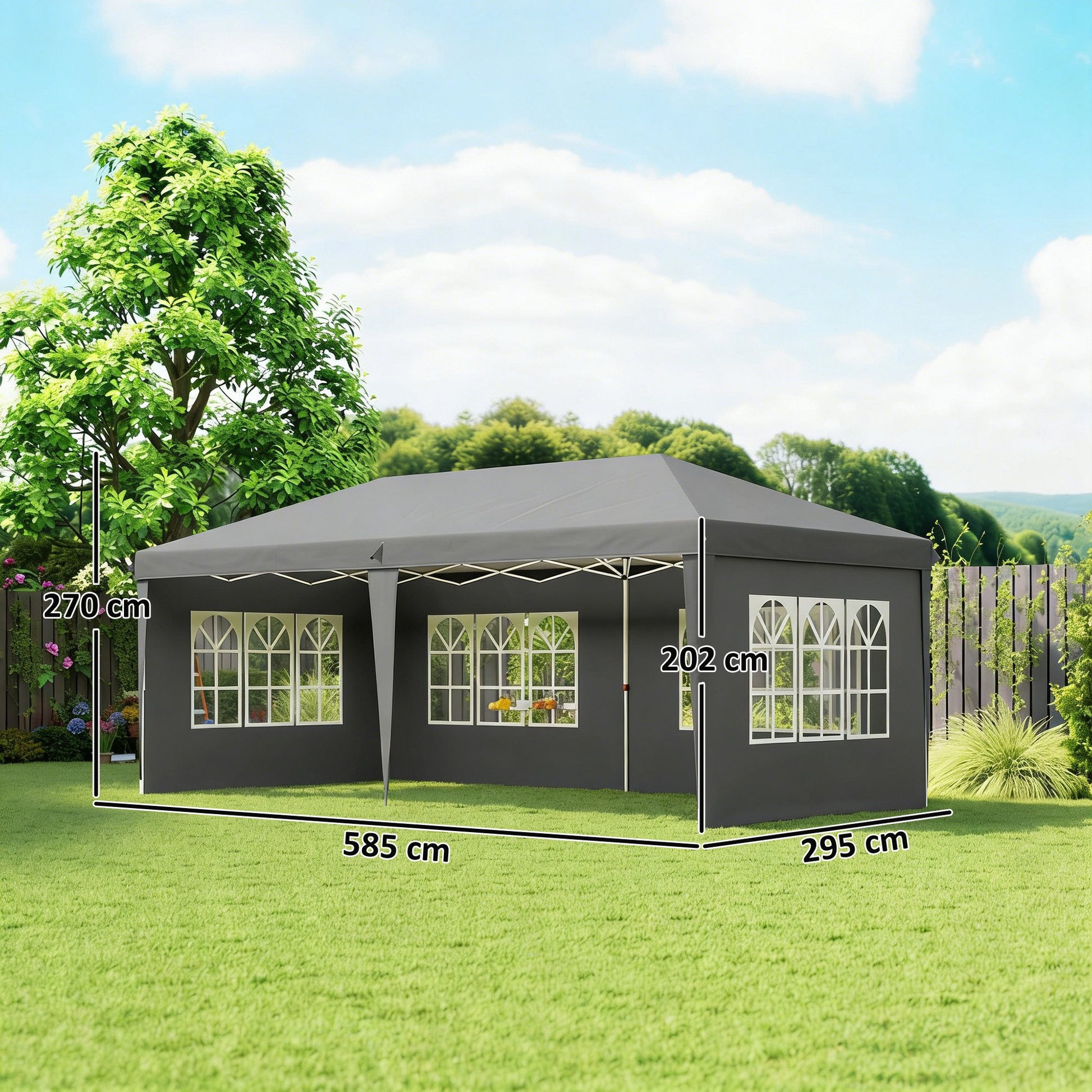 Outsunny Carpa Plegable 6x3 M Con 4 Laterales Desmontables 4 Ventanas Gris_2