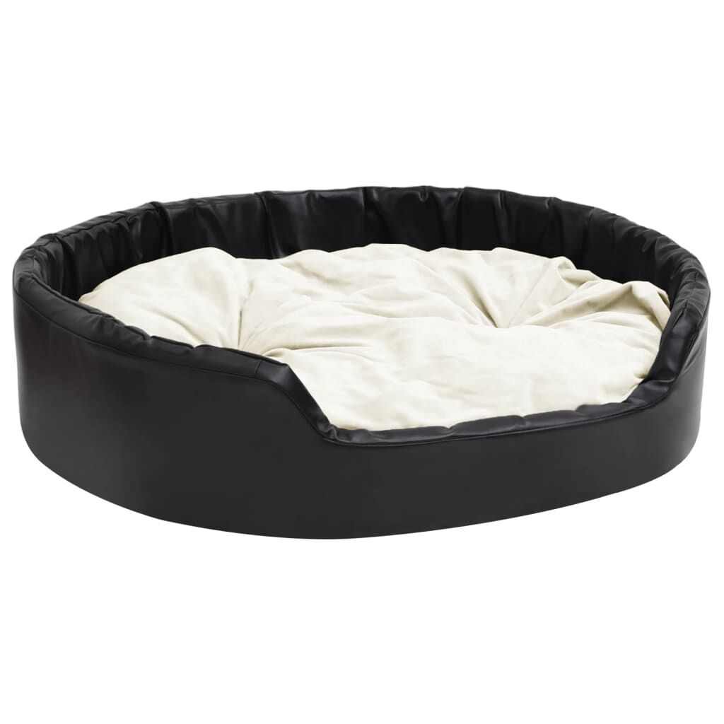 Vidaxl Cama De Perros Felpa Y Cuero Sintético Negro Beige 99x89x21 Cm_0