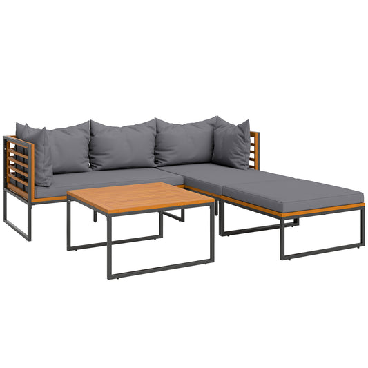 Outsunny Conjunto De Jardín Exterior De 4 Piezas En Forma De L Gris Y Teca_0