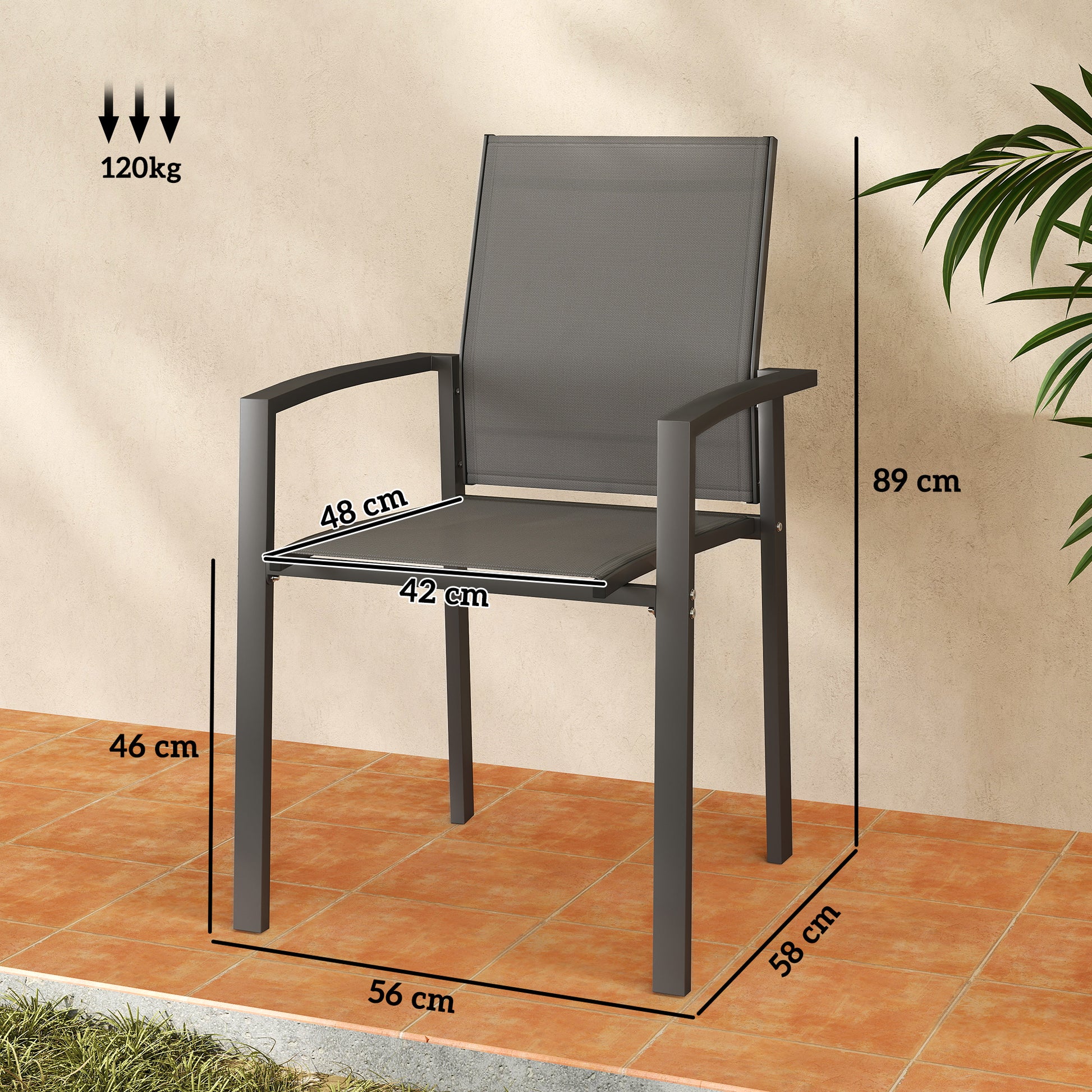Outsunny Juego De 2 Sillas De Jardín Exterior Con Tela Transpirable Reposabrazos_2