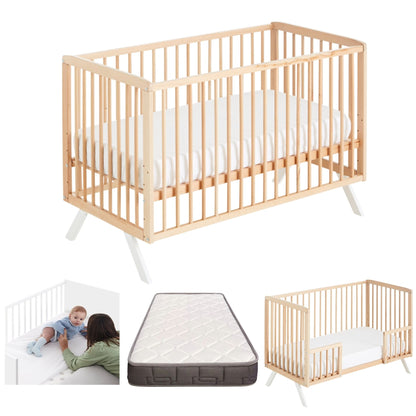 Cuna De Bebe Convertible En Cama Koala Con Kit Colecho, Colchón Morfeo Y Kit Barandillas_0