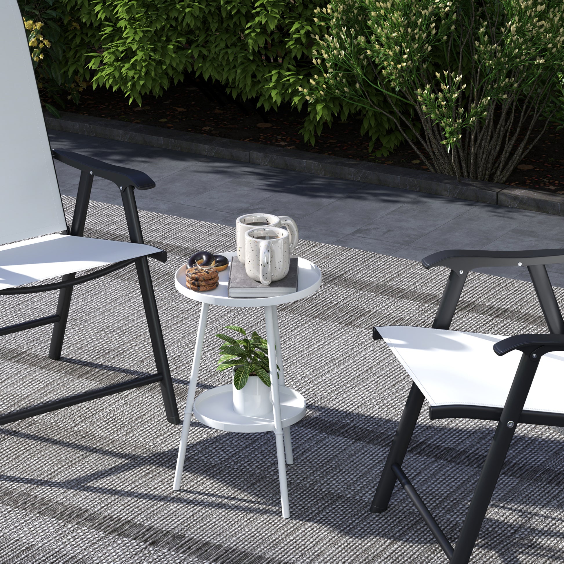 Outsunny Mesa De Jardín Redonda De 2 Niveles Con Bandeja Inferior Blanco_3