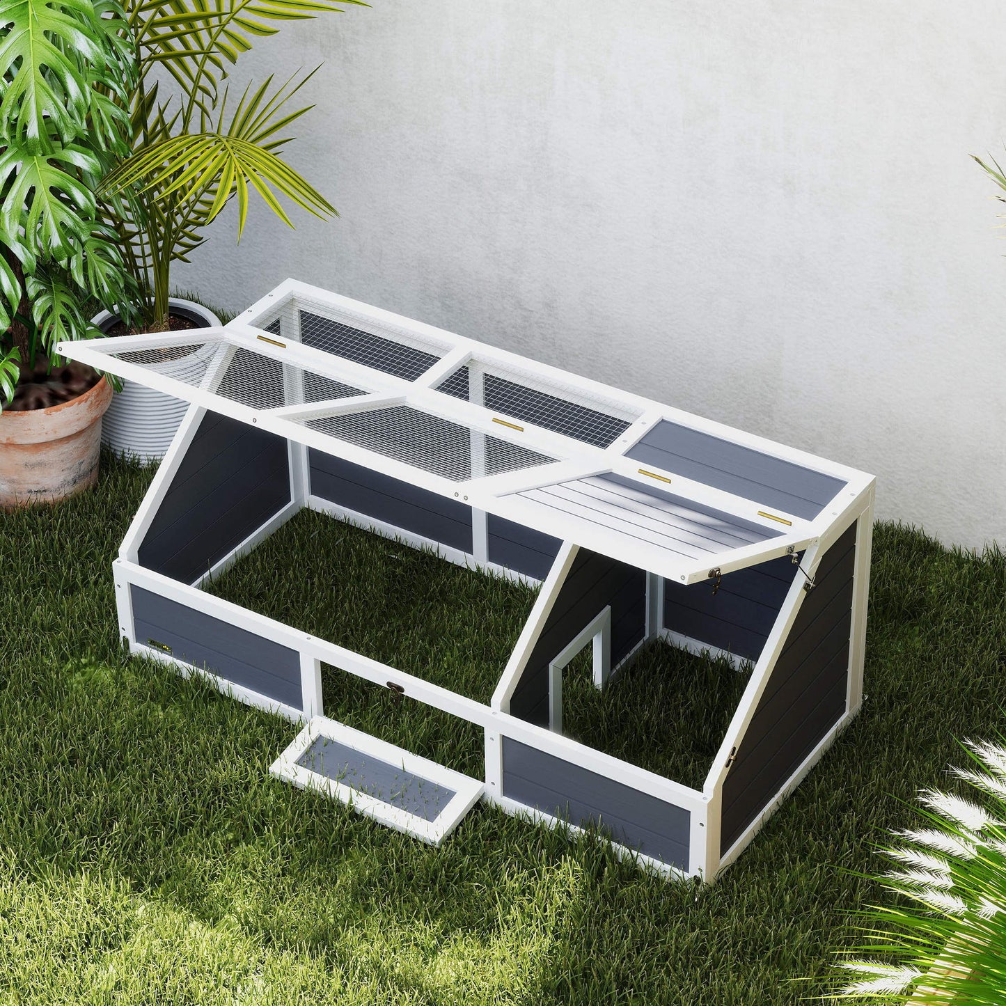 Pawhut Casa Para Tortugas De Madera Sin Base Con Tapas 120x55x50 Cm Gris Claro_3