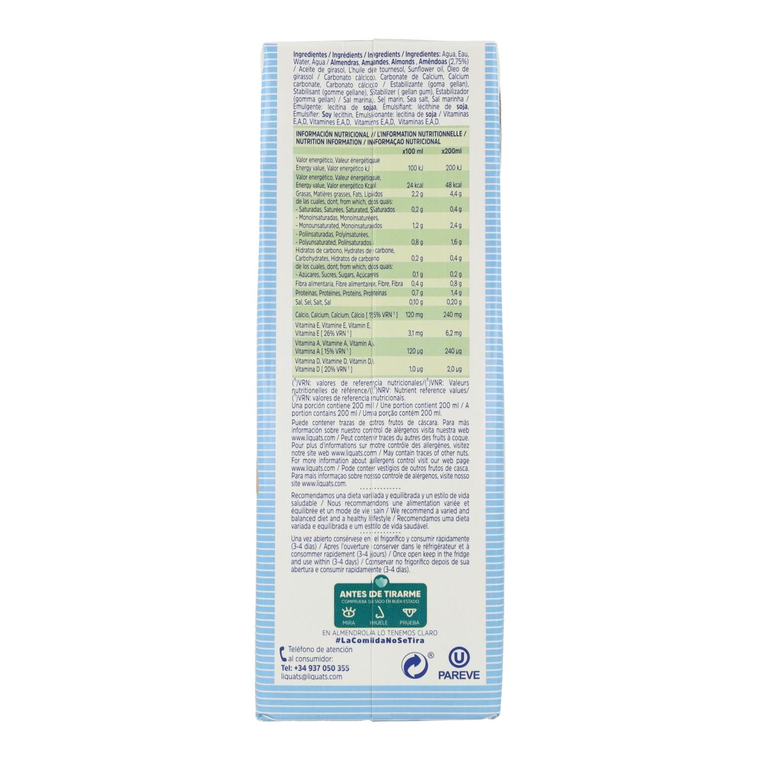 Pack 6 uds Bebida Almendra Sin Azúcares Almendrola 1 L