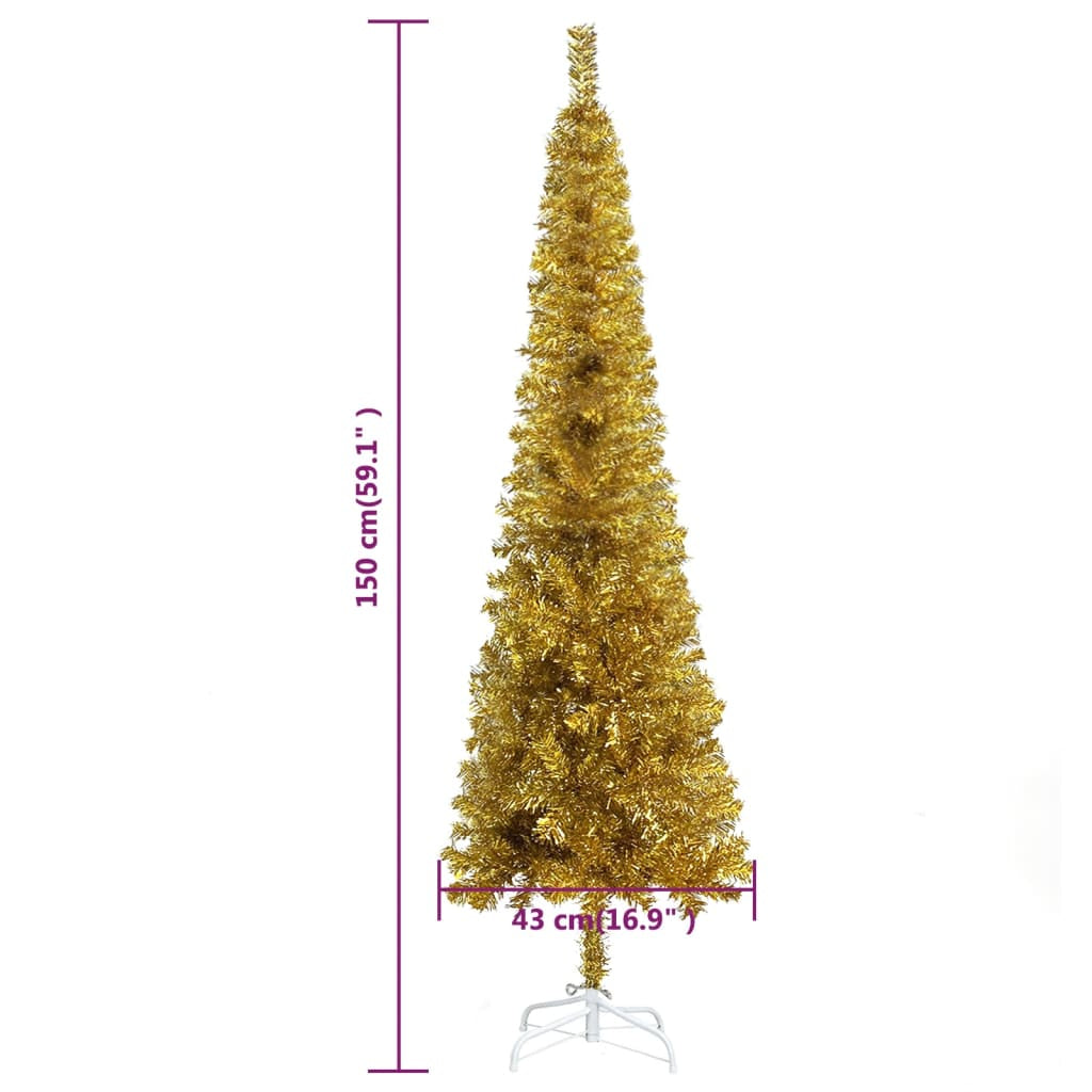 Vidaxl Árbol De Navidad Delgado Dorado 150 Cm_2