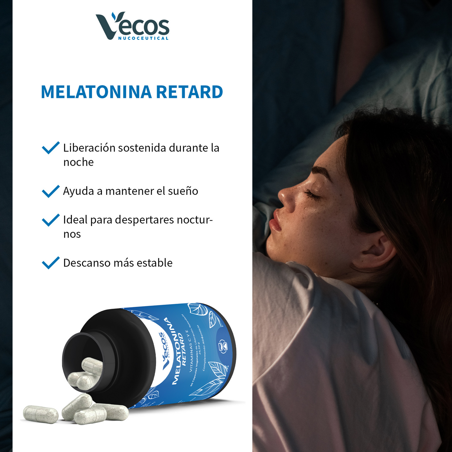 Melatonina Reforzada 1,9 Mg Vecos 60 Cápsulas | Descanso Profundo | Con Vitaminas C Y E_3