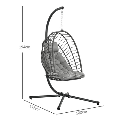Outsunny Silla Colgante De Ratán Con Cojín Reposacabezas Gris Oscuro_2