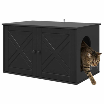 Casa Para Gatos Negro 85 X 55 X 50,5 Cm Madera De Ingeniería_2