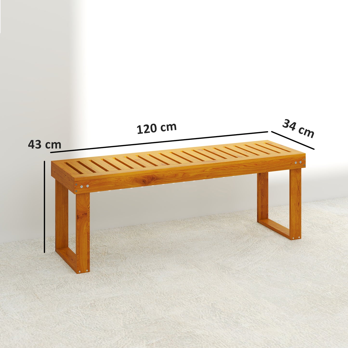 Outsunny Banco De Jardín De Madera De 2 Plazas Asiento De Lamas 120x34x43cm Teca_2