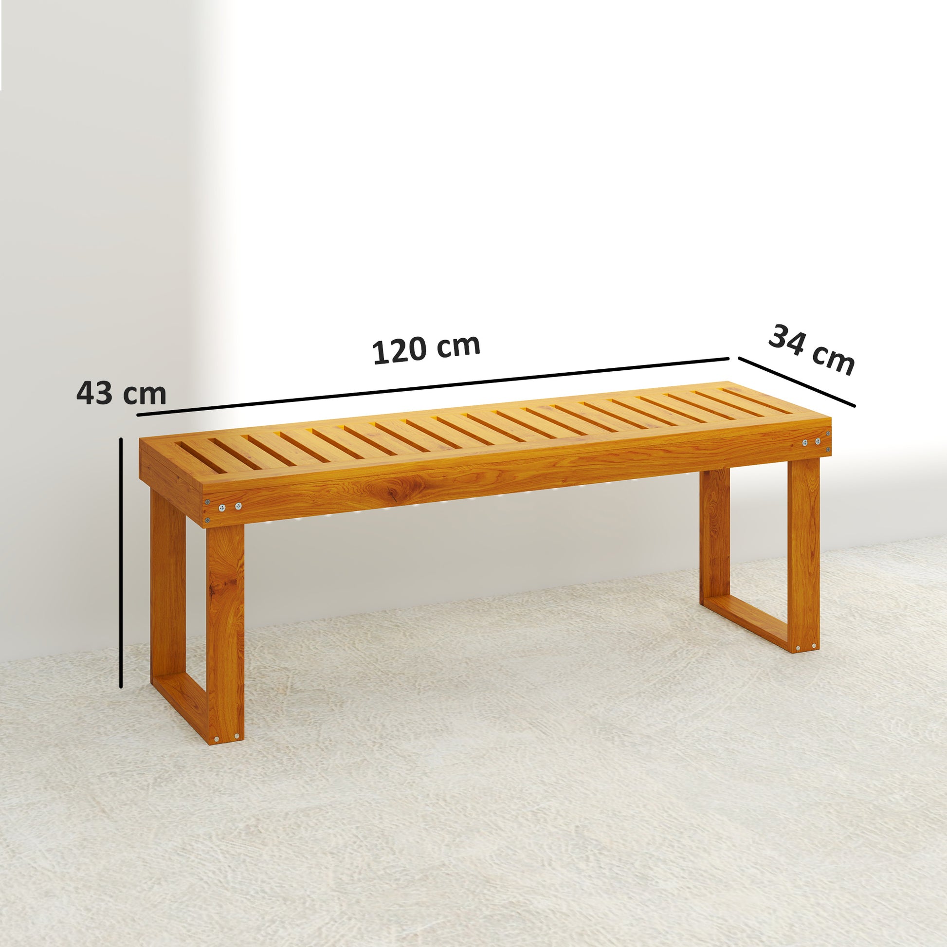 Outsunny Banco De Jardín De Madera De 2 Plazas Asiento De Lamas 120x34x43cm Teca_2