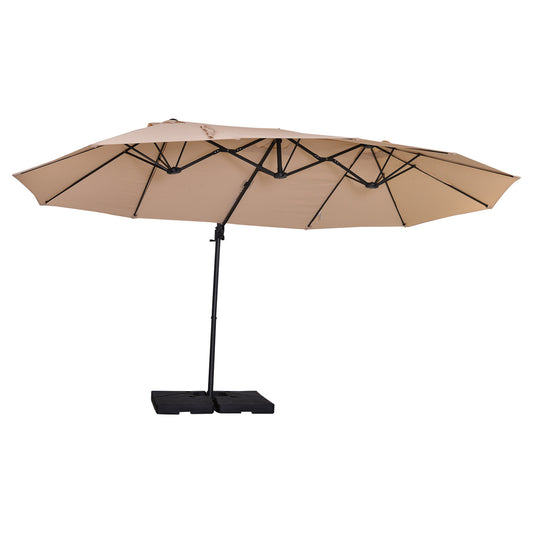 Conjunto De Sombrilla Doble Beige Outsunny 270x445x260 Cm Con Base Rellenable De 4 Piezas_0