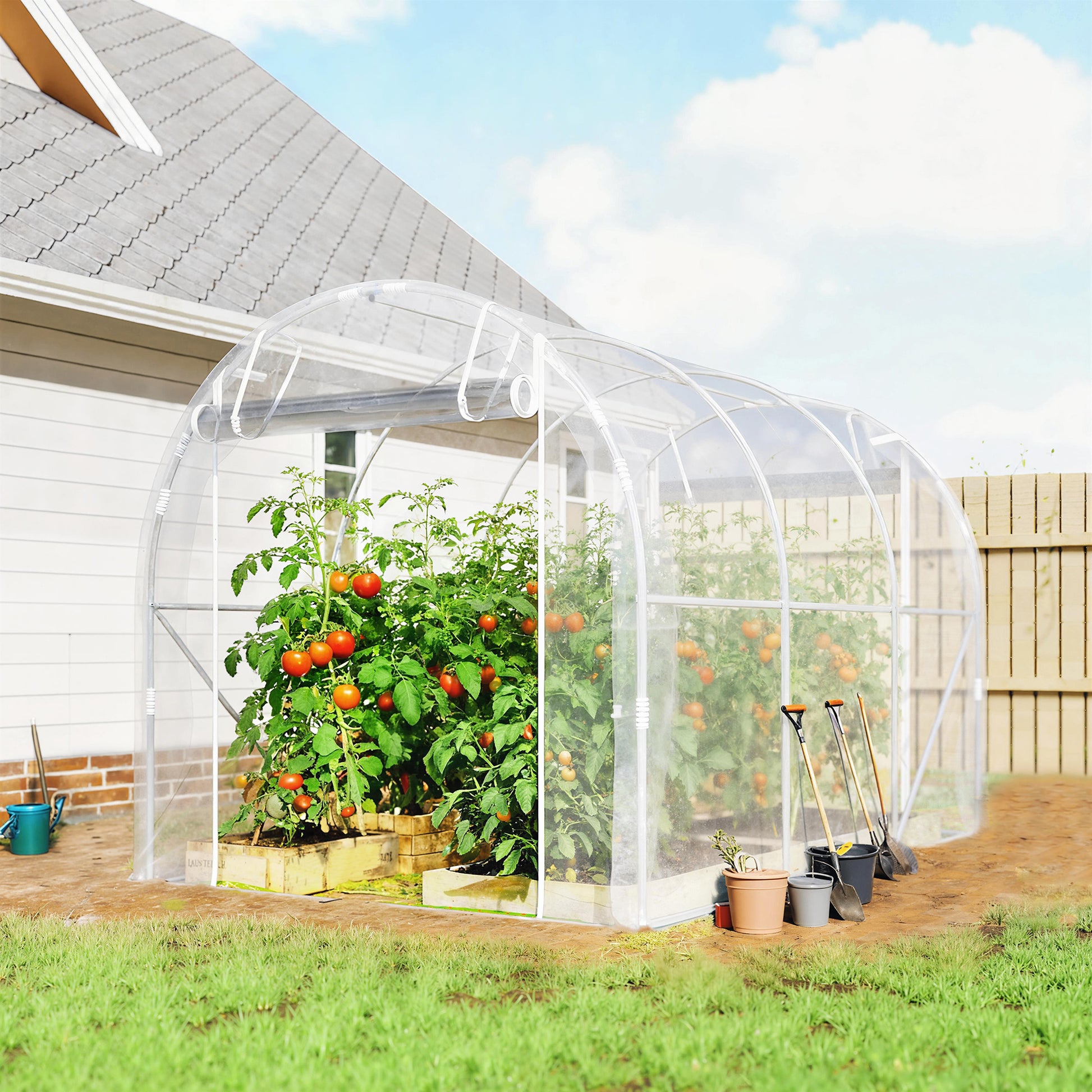 Outsunny Invernadero De Túnel 3x2x2 M Con 2 Puertas Enrollables Transparente_1
