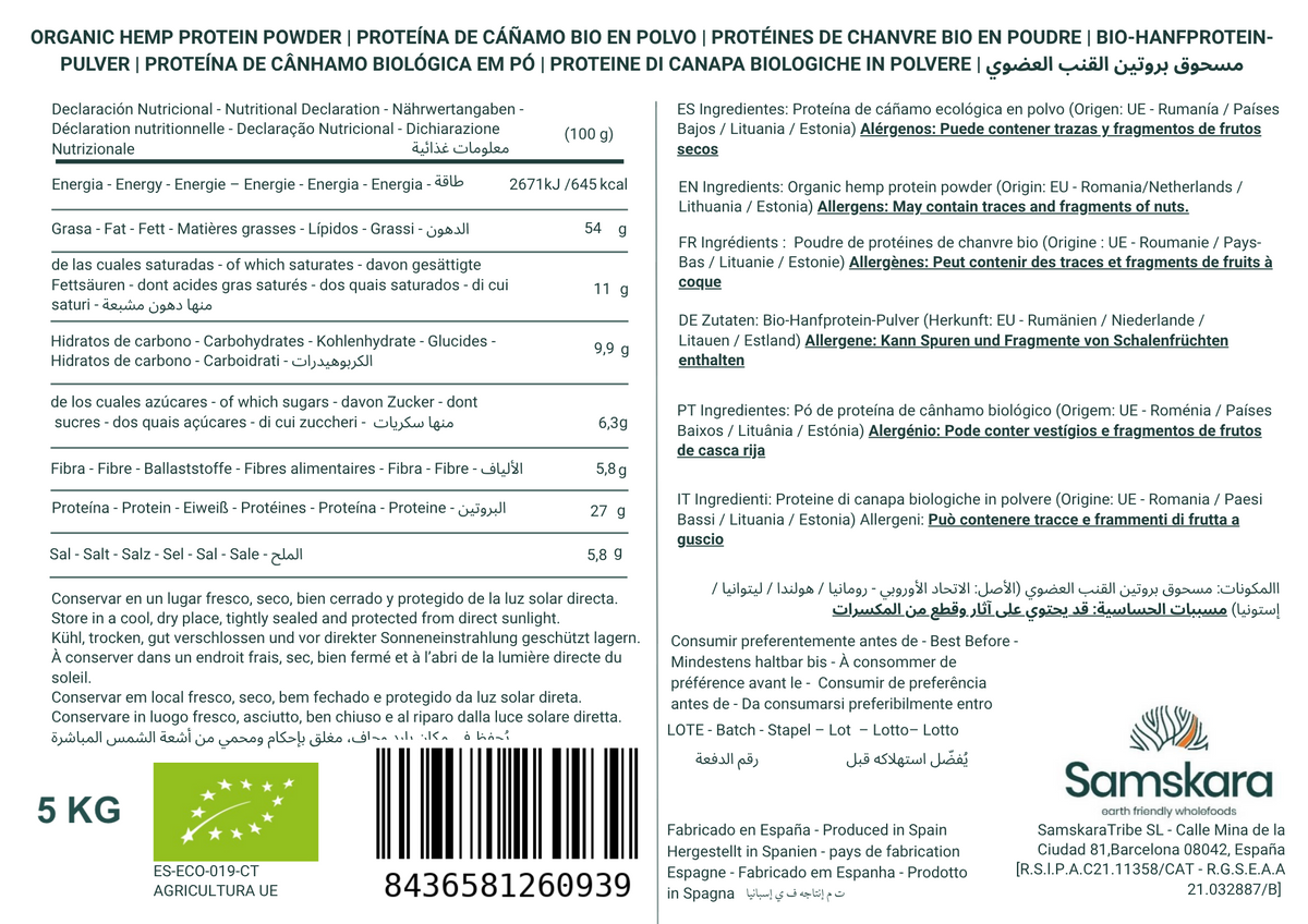 Proteína De Cáñamo Bio - 5kg | Proteína Vegetal Ecológica Vegana Para Batidos Y Repostería, Sin Azúcares Añadidos_1