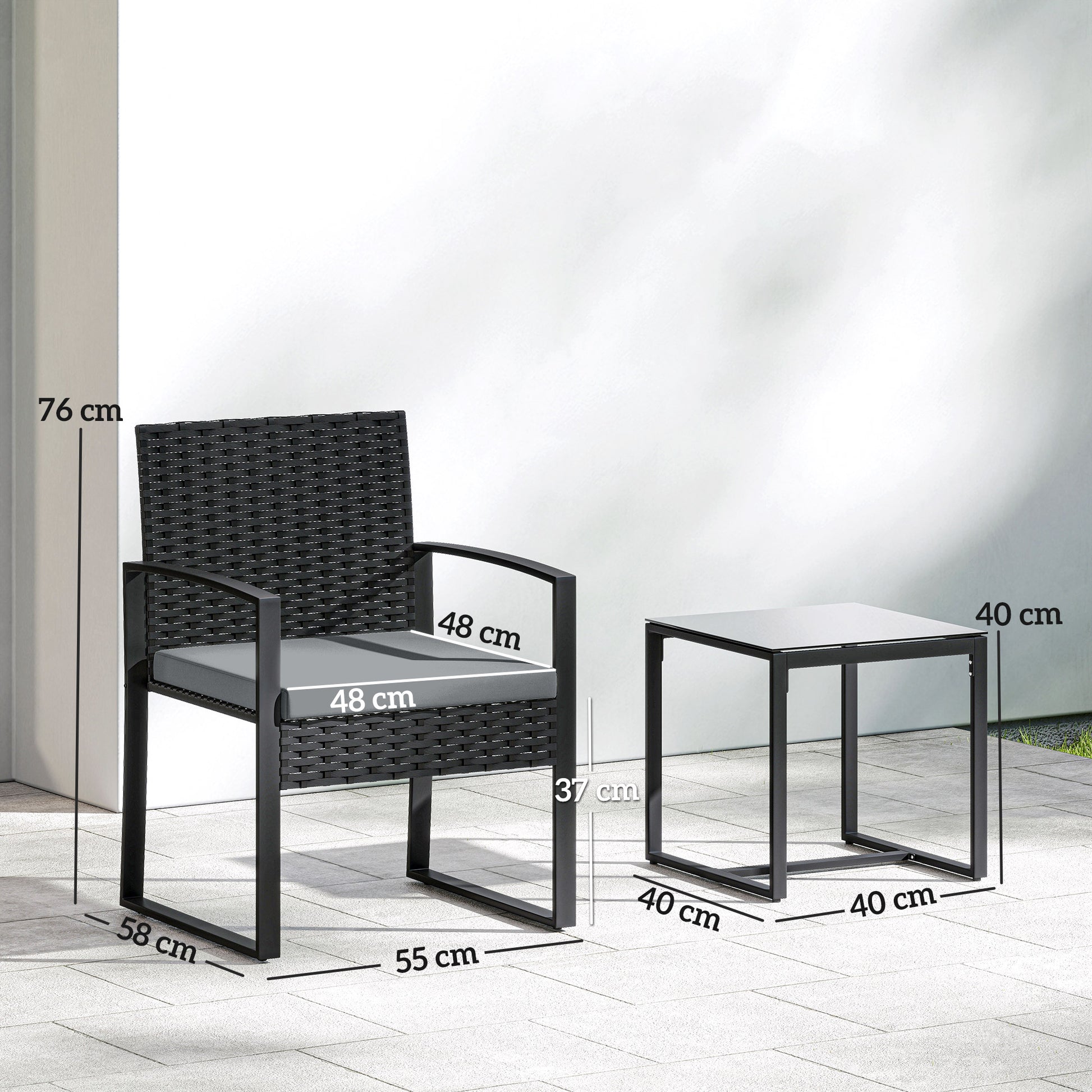 Outsunny Muebles De Jardín Con 2 Sillas Con Cojines Lavables Y Mesa De Vidrio_2