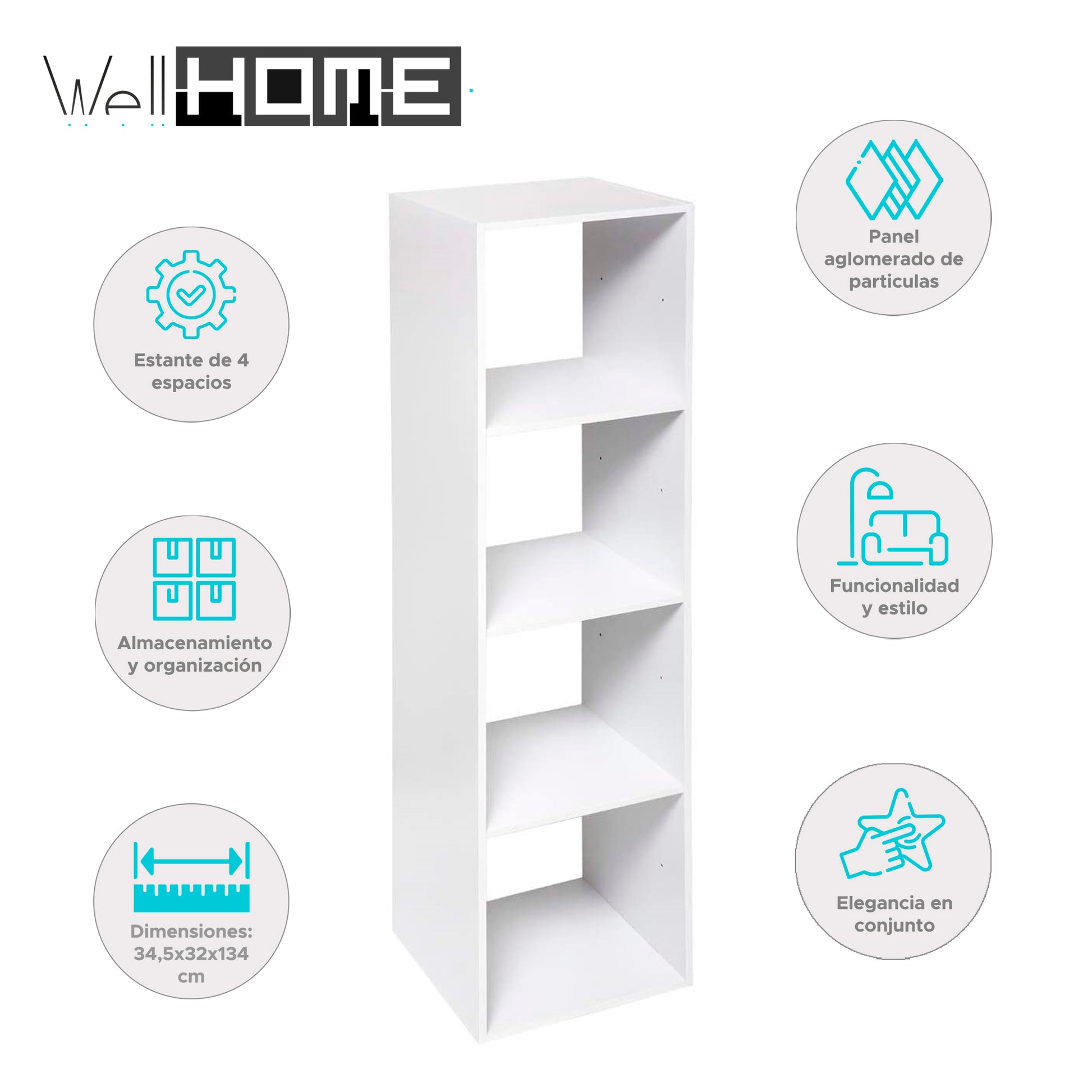 Wellhome Estante 4 Compartimentos Top Mix Blanco