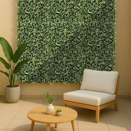 Jardín Vertical Artificial 100x100cm Well Home Hojas Verdes Y Blancas Naturales_3