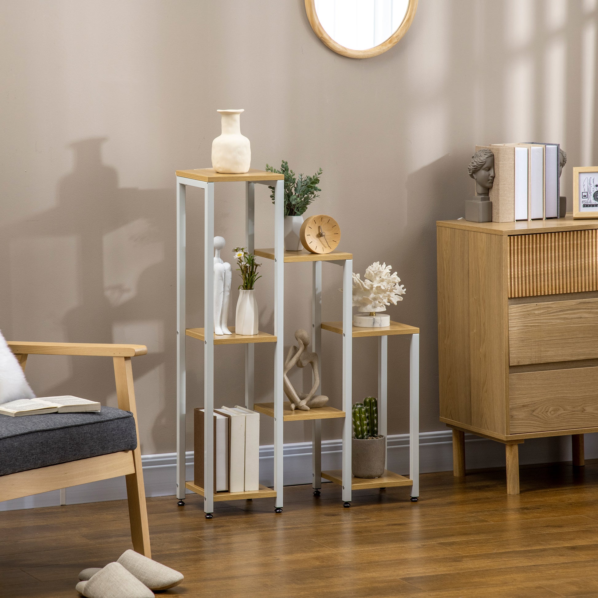 Outsunny Soporte Para Plantas Con 7 Estantes Marco De Acero 65x23x94,5cm Natural_1