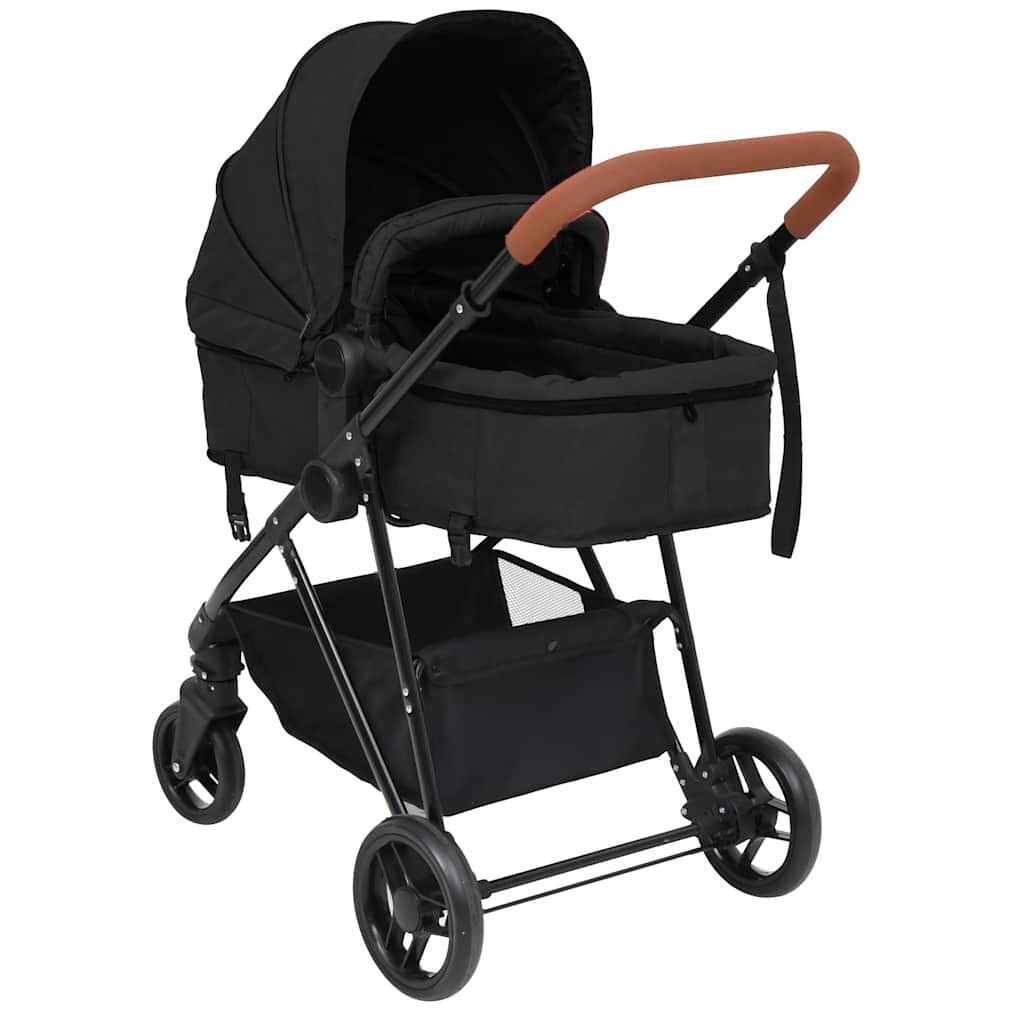 Vidaxl Cochecito De Bebé 3 En 1 De Acero Gris Antracita Y Negro_4