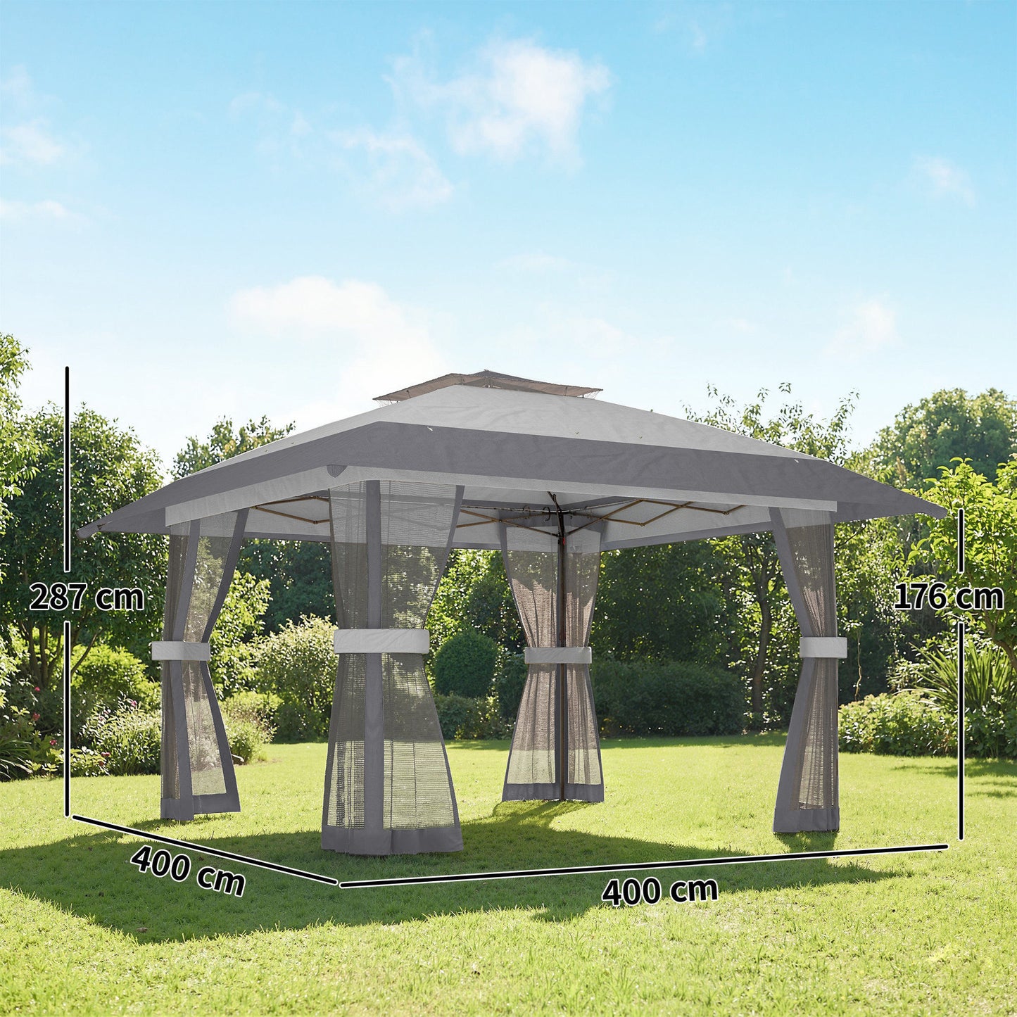 Outsunny Carpa Plegable 4x4 M Con Doble Techo Altura Ajustable 4 Laterales Gris_2