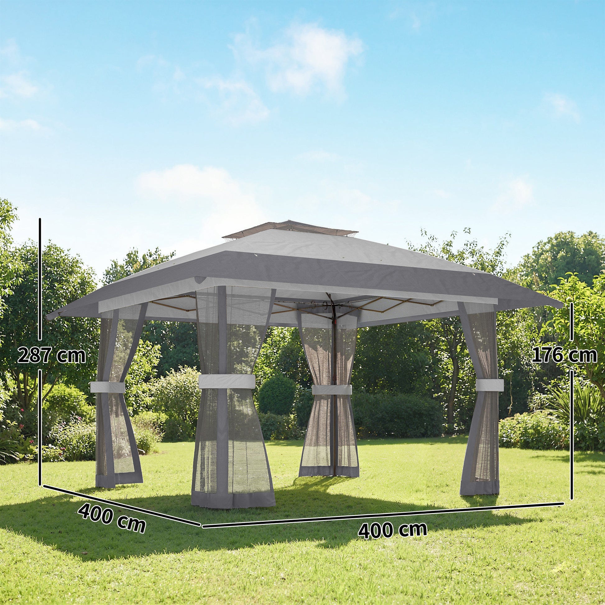 Outsunny Carpa Plegable 4x4 M Con Doble Techo Altura Ajustable 4 Laterales Gris_2