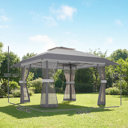 Outsunny Carpa Plegable 4x4 M Con Doble Techo Altura Ajustable 4 Laterales Gris_2