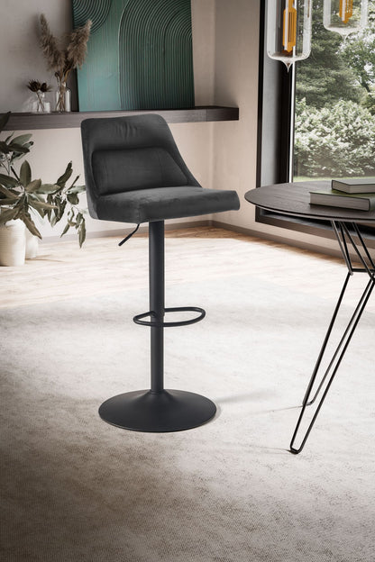 Taburete De Bar, Terciopelo Gris Con Respaldo 86 - 106 Cm_2