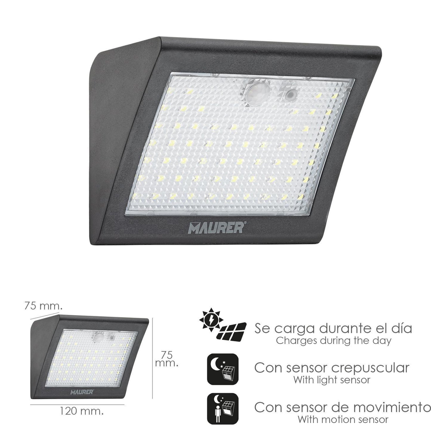 Aplique Solar Led 250 Lumenes Con Sensor De Movimiento Y Crepuscular Ip65