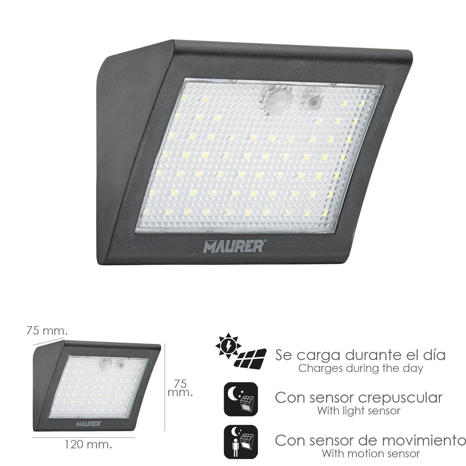 Aplique Solar Led 250 Lumenes Con Sensor De Movimiento Y Crepuscular Ip65