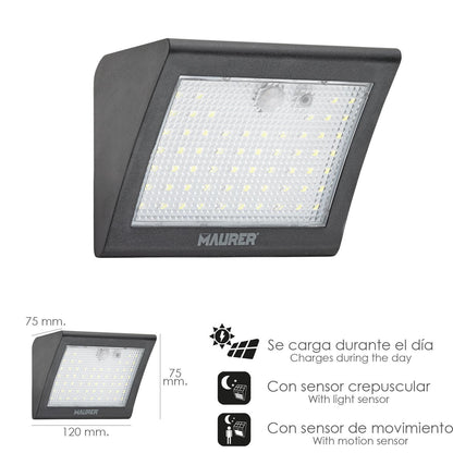 Aplique Solar Led 250 Lumenes Con Sensor De Movimiento Y Crepuscular Ip65