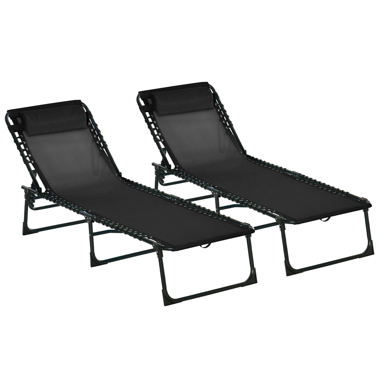 Outsunny Conjunto De 2 Tumbonas Plegables Con Respaldo 197x58x30 Cm Negro_0