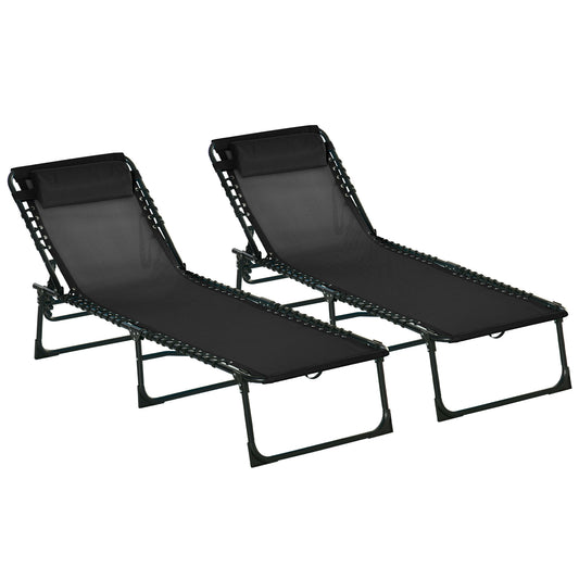 Outsunny Conjunto De 2 Tumbonas Plegables Con Respaldo 197x58x30 Cm Negro_0