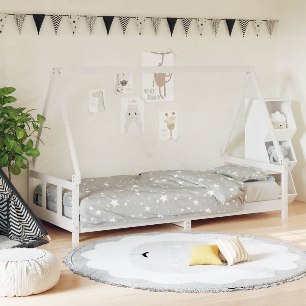 Estructura De Cama Para Niños Madera De Pino Blanco 90x200 Cm / Vetonek_0