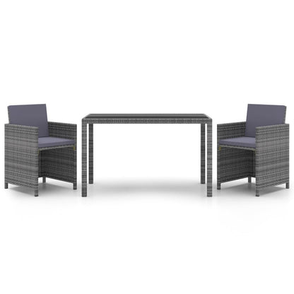 Vidaxl Set Comedor Para Jardín 3 Pzas Y Cojines Ratán Sintético Gris_0