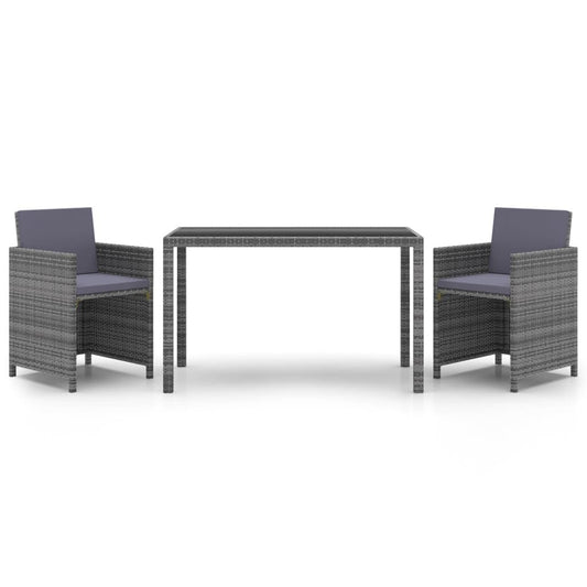 Vidaxl Set Comedor Para Jardín 3 Pzas Y Cojines Ratán Sintético Gris_0