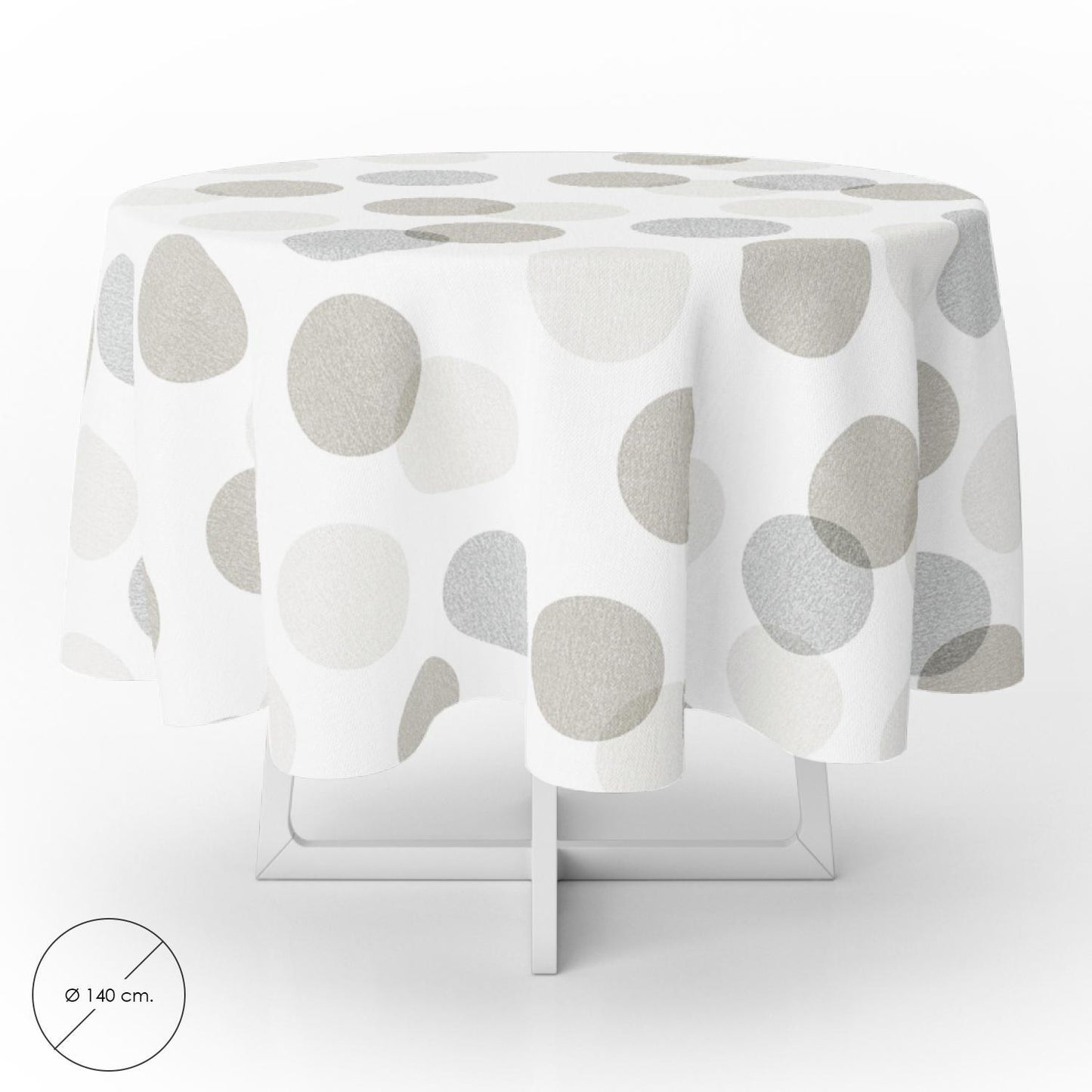 Mantel Hule Redondo Circulos Beige Impermeable Antimanchas Pvc Ø 140 Cm. Uso Interior Y Exterior_0