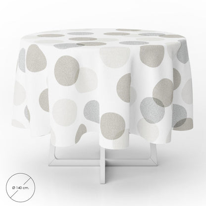 Mantel Hule Redondo Circulos Beige Impermeable Antimanchas Pvc Ø 140 Cm. Uso Interior Y Exterior_0