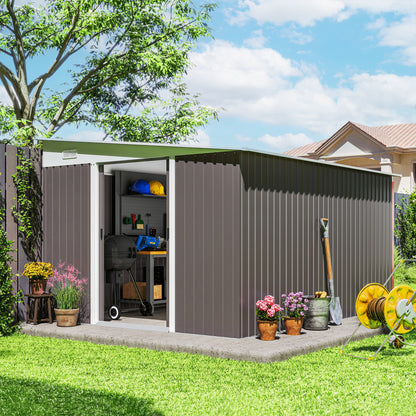 Outsunny Cobertizo De Jardín Con Puerta Y 2 Ventanas 8,9 M² 280x345x201 Cm Gris_1